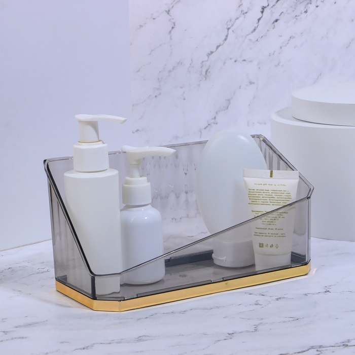 Органайзер для хранения «CALM», 1 секция, 20 × 8,5 × 10 см, цвет полупрозрачный/чёрный/золотистый Органайзер для хранения «CALM», 1 секция, 20 × 8,5 × 10 см, цвет полупрозрачный/чёрный/золотистый