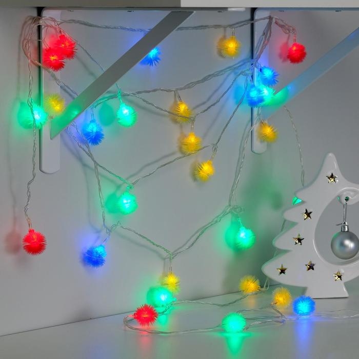 Гирлянда &laquo;Нить&raquo; 5 м с насадками &laquo;Ёжики цветные&raquo;, IP20, прозрачная нить, 30 LED, свечение мульти, 8 режимов, 220 В