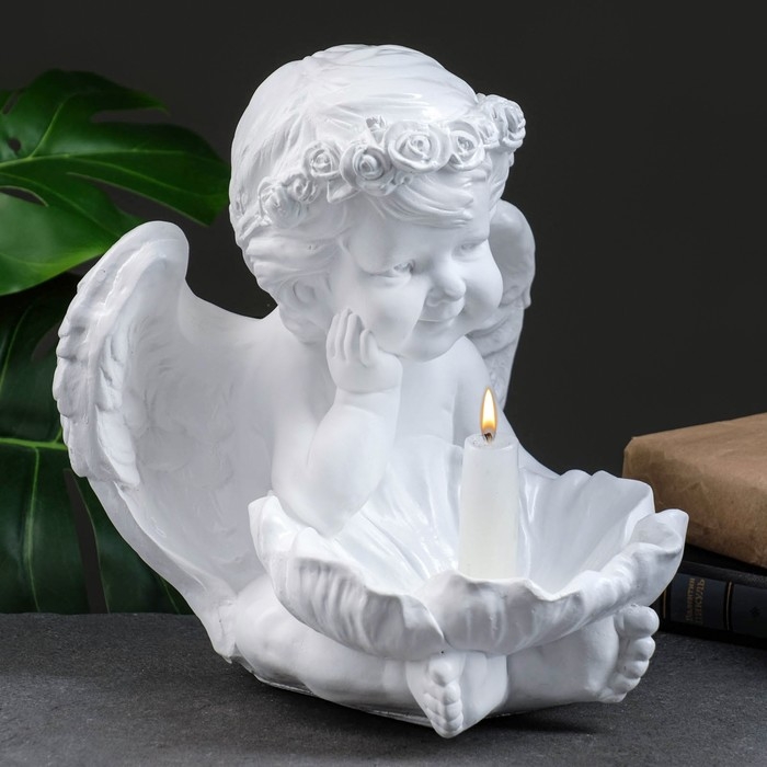 Фигура - подсвечник Фигура - подсвечник "Ангел с кувшинкой" 23х23х27см белый