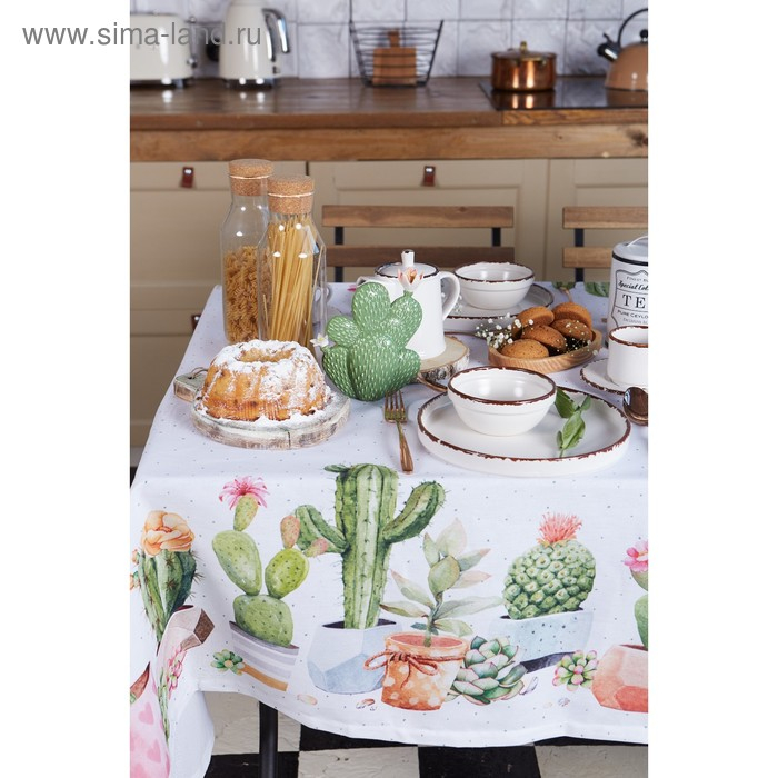 Скатерть Этель &laquo;Кактусы&raquo; 220х147 см, 100% хлопок, рогожка 160 гр/м2