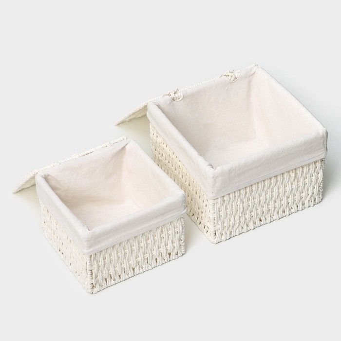 Набор интерьерных корзин ручной работы с крышкой LaDо́m, 2 шт, размер: 20&times;20&times;15 см, 25&times;25&times;18 см