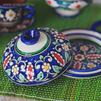 Масленка Риштанская Керамика "Цветы", 13 см, синий Масленка Риштанская Керамика "Цветы", 13 см, синий