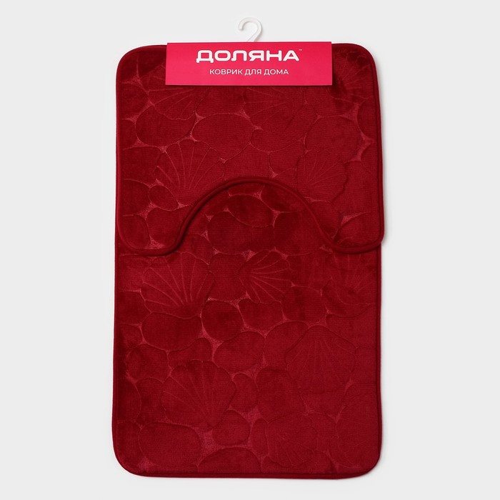 Коврики для ванной и туалета Доляна «Галька, ракушки», 2 шт: 40×50 см, 50×80 см, цвет бордовый Коврики для ванной и туалета Доляна «Галька, ракушки», 2 шт: 40×50 см, 50×80 см, цвет бордовый
