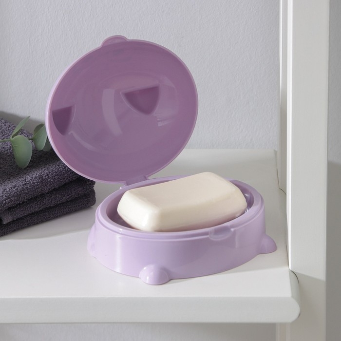 Мыльница с крышкой &laquo;Котейка&raquo;, пластик, 11,5&times;11&times;8 см, цвет МИКС