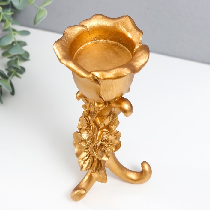 Подсвечник полистоун на 1 свечу Подсвечник полистоун на 1 свечу "Цветочная тринога" золото 21х9,5х9,5 см