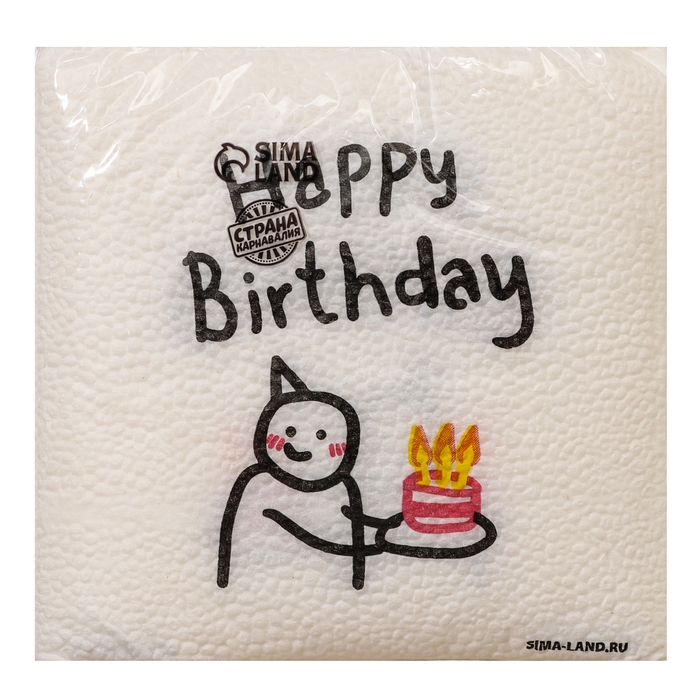 Салфетки бумажные однослойные Салфетки бумажные однослойные "С днём рождения" чувак с тортом 24х24 см, набор 20 шт.