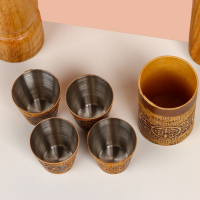 Набор стопок &laquo;Герб России&raquo;, 4 шт, в тубусе, 4,5&times;4,5&times;9 см, береста