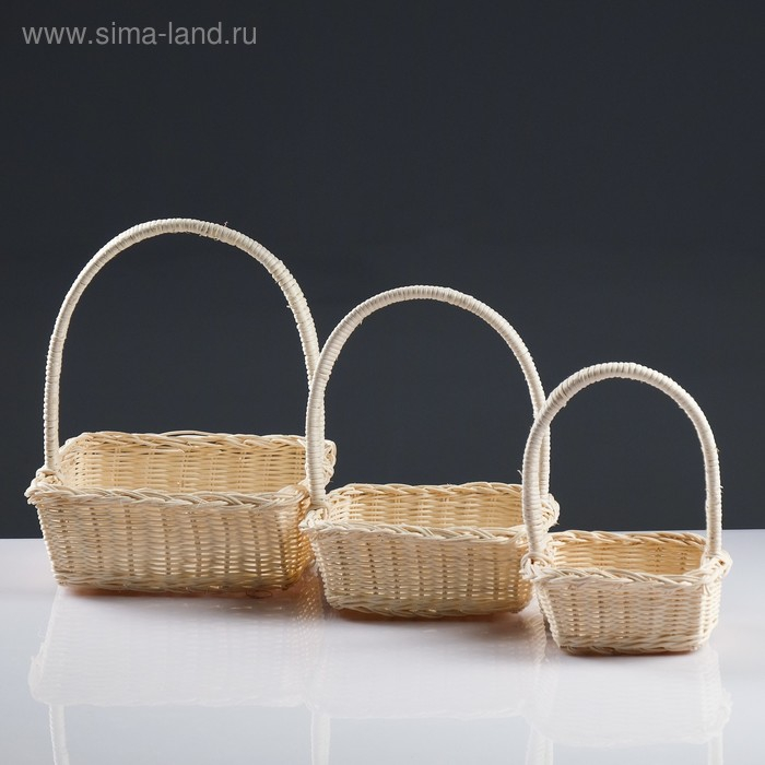 Набор корзин, 3 шт, 24&times;24&times;10/30, 19&times;19&times;8/26, 17&times;17&times;6/19 см, ротанг