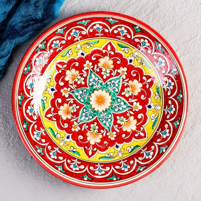 Тарелка Риштанская Керамика Тарелка Риштанская Керамика "Узоры", 28 см, красная