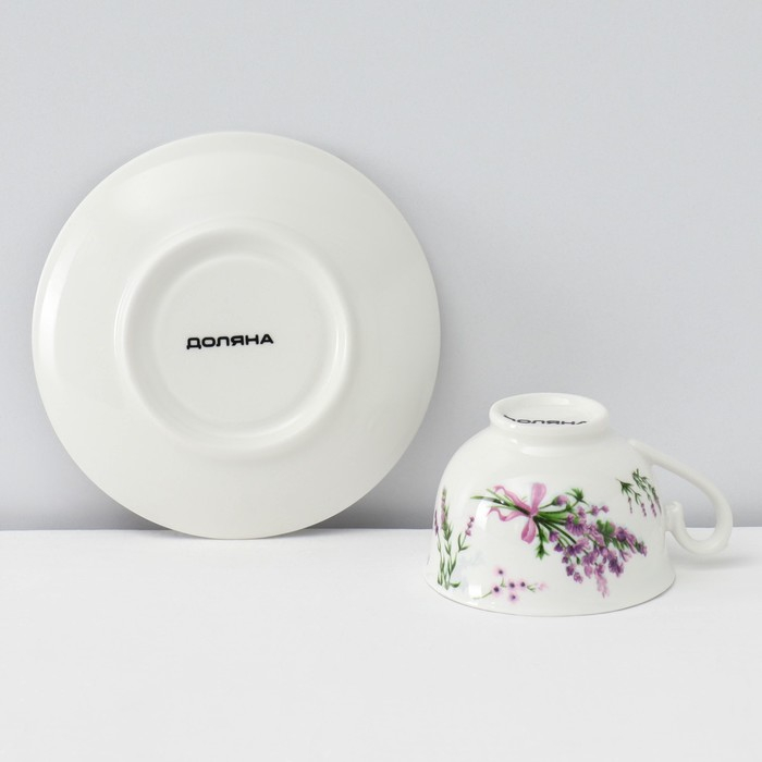 Сервиз фарфоровый кофейный Доляна &laquo;Лаванда&raquo;, 12 предметов: 6 чашек 80 мл, 6 блюдец d=11,5 см, цвет белый
