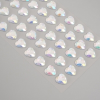 Наклейка пластик стразы "Сердце" белый перламутр 18х8 см