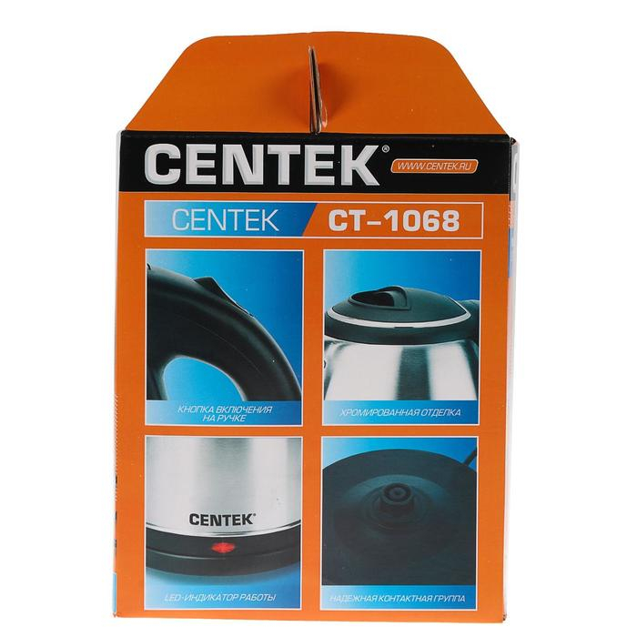 Чайник электрический Centek CT-1068, металл, 2 л, 2000 Вт, серебристый Чайник электрический Centek CT-1068, металл, 2 л, 2000 Вт, серебристый