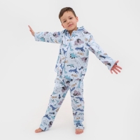 Пижама детская из фланели (рубашка, брюки) KAFTAN "Дино", размер 122-128, голубой Пижама детская из фланели (рубашка, брюки) KAFTAN "Дино", размер 122-128, голубой