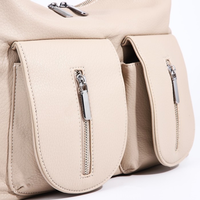 Сумка-тоут на молнии, 3 наружных кармана, цвет бежевый Сумка-тоут на молнии, 3 наружных кармана, цвет бежевый