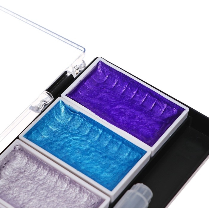 Краски акварельные, перламутровые, + кисть, в пластиковой коробке, 8 цветов