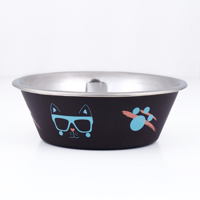 Миска округлая с нескользящим основанием и принтом, 450 мл, чёрная Миска округлая с нескользящим основанием и принтом, 450 мл, чёрная