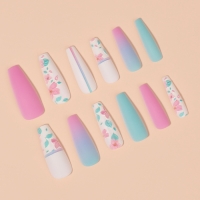 Накладные ногти &laquo;Цветочки&raquo;, 12 шт, с клеевыми пластинами, форма балерина, разноцветные