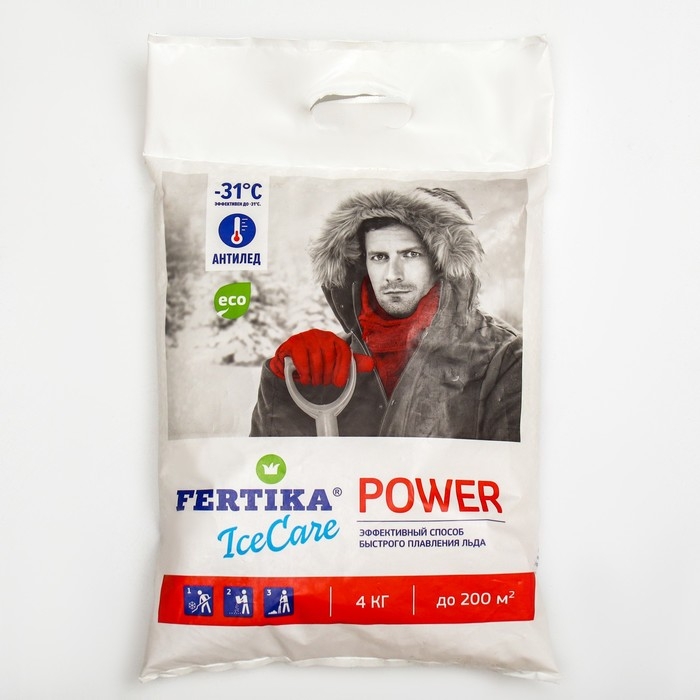Противогололёдный реагент Fertika IceCare Power -31C, 4 кг Противогололёдный реагент Fertika IceCare Power -31C, 4 кг