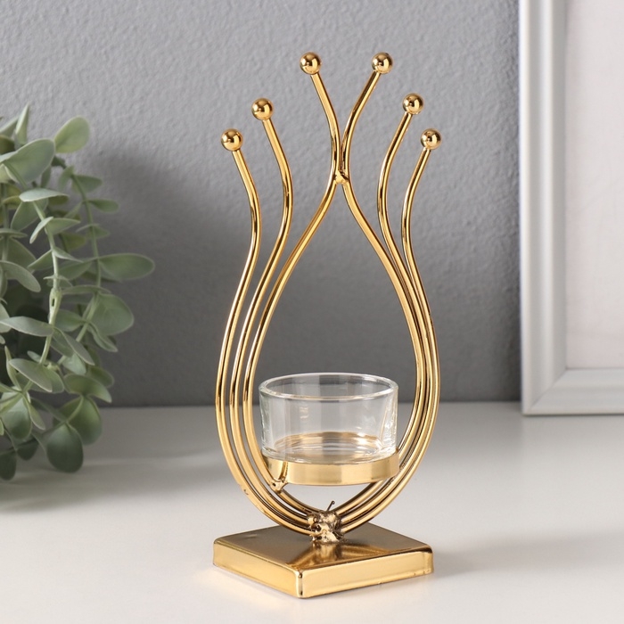 Подсвечник металл, стекло на 1 свечу "Золотое пламя" d=4,5 см 6,5х10х20 см