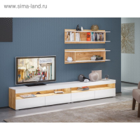 Тумба под ТВ Альба, 1300х361х420, цвет белый премиум / дуб крафт золотой