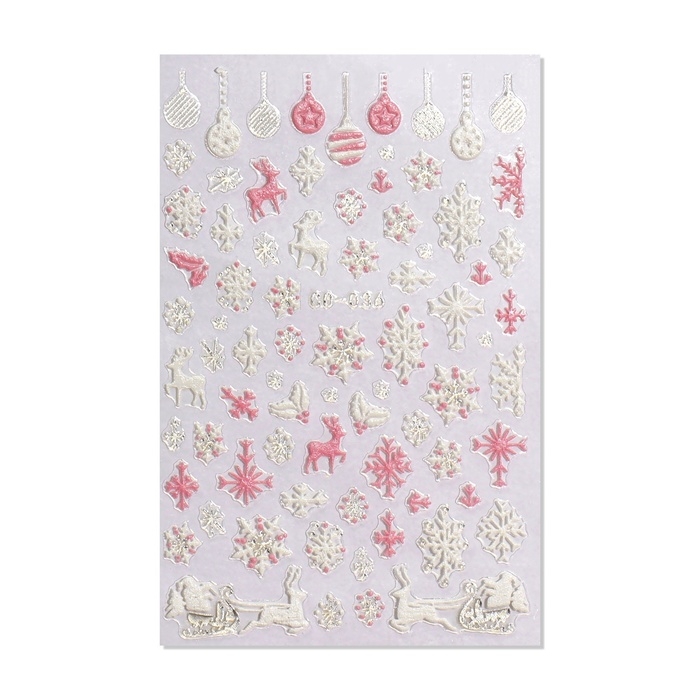 Новый год! Наклейки для ногтей &laquo;Снежики&raquo;, объёмные, цвет белый/розовый