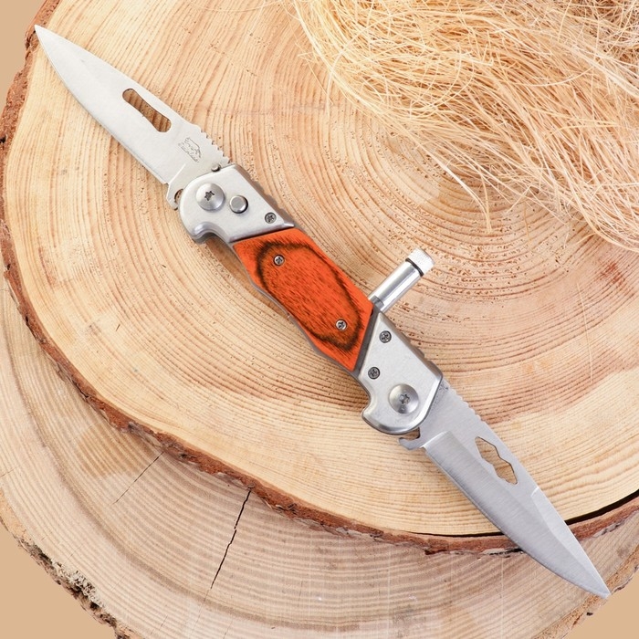 Нож двухклинковый складной Нож двухклинковый складной "Флиппер" 20,3см, клинок 87мм/2,2мм+ фонарик