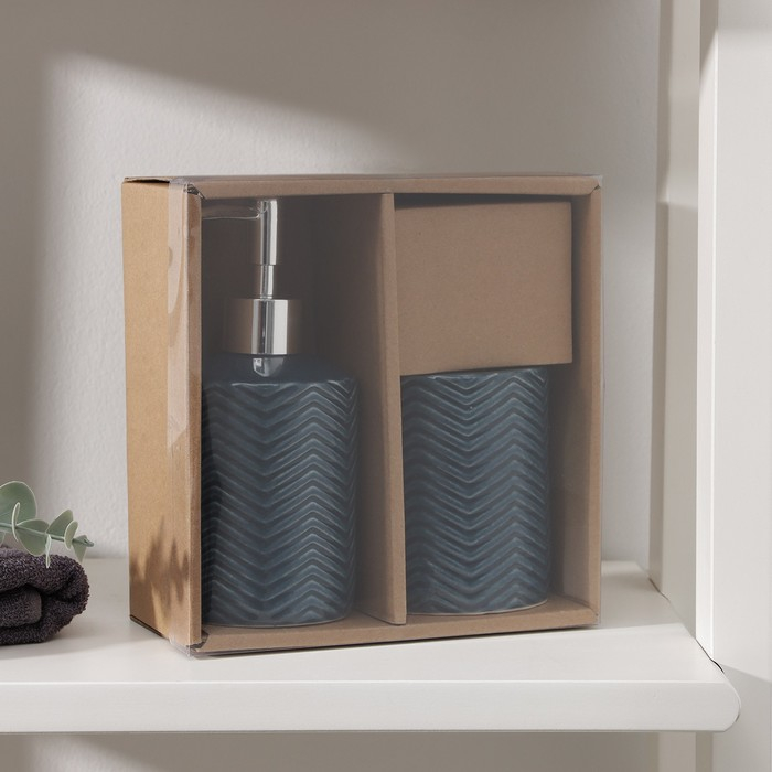 Набор аксессуаров для ванной комнаты &laquo;Минимал&raquo;, 2 предмета (дозатор для мыла 350 мл, стакан 350 мл), цвет синий