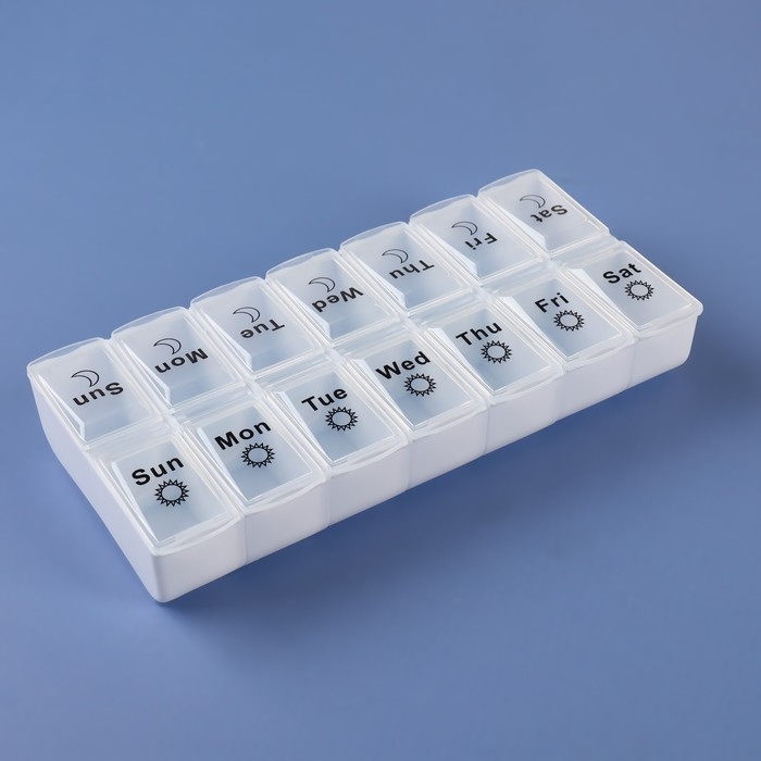 Таблетница - органайзер &laquo;Неделька&raquo;, со съёмными ячейками, утро/вечер, 18,8 &times; 9 &times; 3 см, 7 контейнеров по 2 ячейки, цвет белый