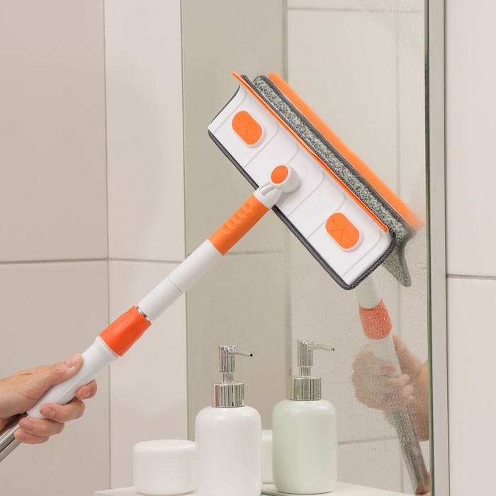Окномойка с насадкой из микрофибры Raccoon, фиксатор, стальная телескопическая ручка, 28&times;7&times;85(120) см, цвет белый, оранжевый