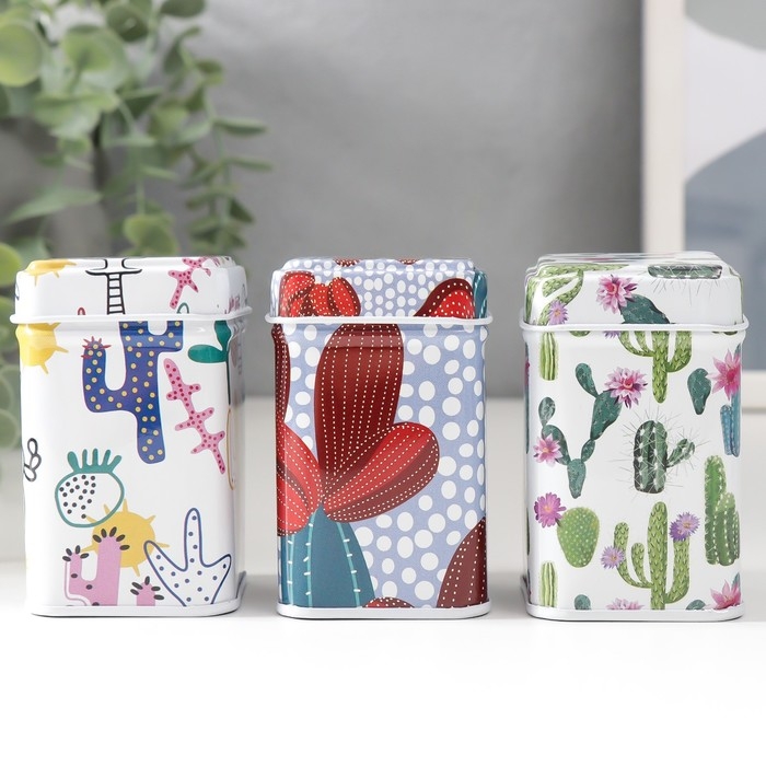 Шкатулка металл квадрат Шкатулка металл квадрат "Кактус" МИКС 4,5х4,5х7 см