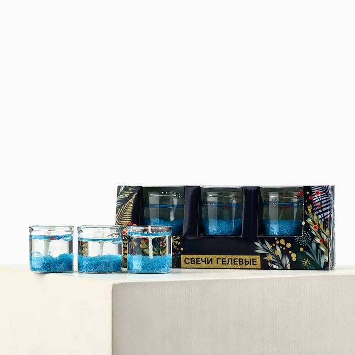 Набор гелевых свечей новогодние &laquo;Счастливого Нового года и Рождества&raquo; на Новый год, 3 шт, 2,5 х 2,5 см