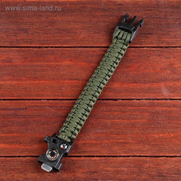 Браслет паракорд темно-зеленый для выживания, с компасом 24*2 см, 3 м