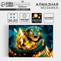 Алмазная мозаика на новый год с частичным заполнением со светящимися стразами на холсте «Змея», 20 х 30 см, новогодний набор для творчества, символ года 2025 Алмазная мозаика на новый год с частичным заполнением со светящимися стразами на холсте «Змея», 20 х 30 см, новогодний набор для творчества, символ года 2025