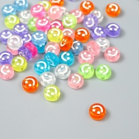 Бусины для творчества пластик "Белый смайлик на цветном" набор 20 гр 0,5х1х1 см