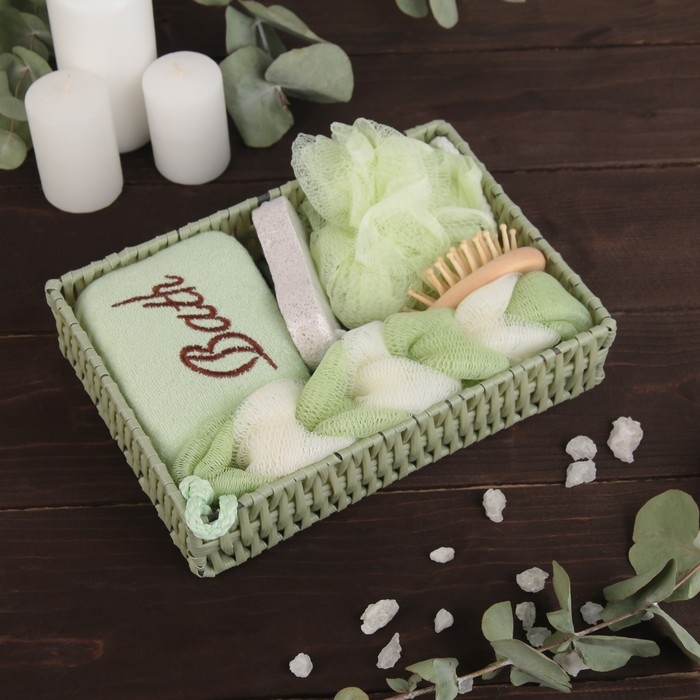 Набор банный Доляна, 5 предметов (3 мочалки, расческа, пемза), цвет МИКС Набор банный Доляна, 5 предметов (3 мочалки, расческа, пемза), цвет МИКС