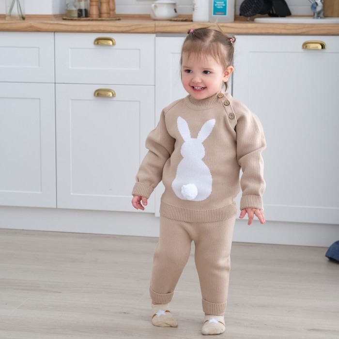 Комплект вязаный Крошка Я &laquo;Заяц&raquo; рост 86-92 см, цвет бежевый
