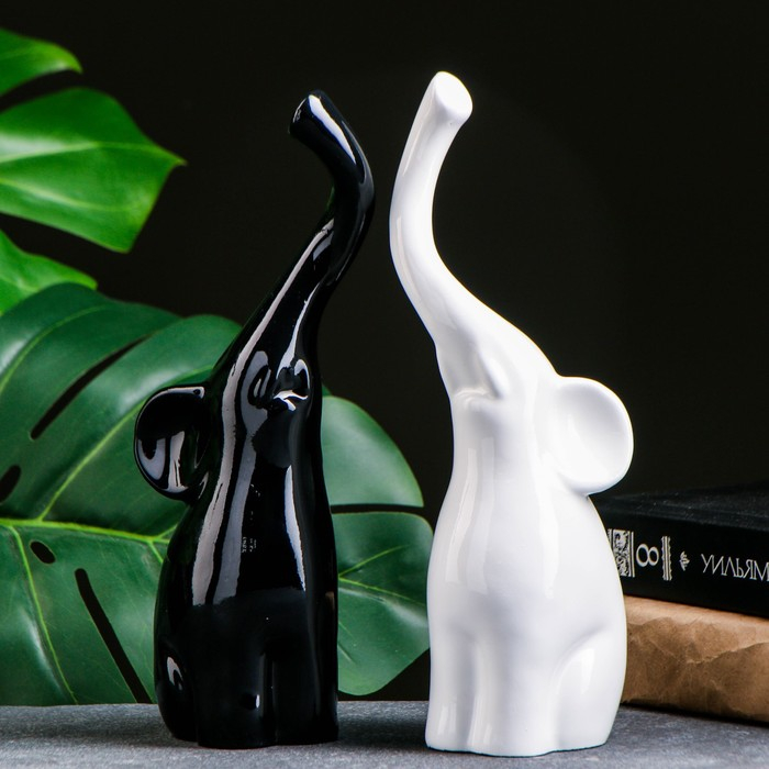 Фигура "Пара слонов"  9х15х25см   чёрный/белый,