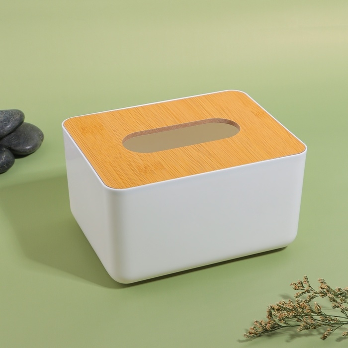 Органайзер для хранения салфеток &laquo;BAMBOO&raquo;, 17 &times; 13 &times; 9,5 см, цвет белый/коричневый
