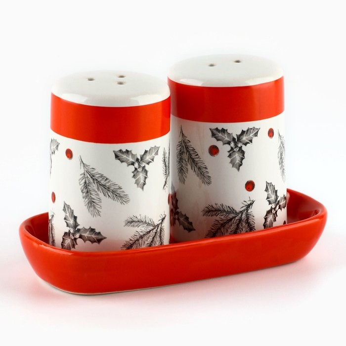 Новый год. Набор для специй керамический &laquo;Рождественский!&raquo;, 12х6.5х7 см, цвет белый