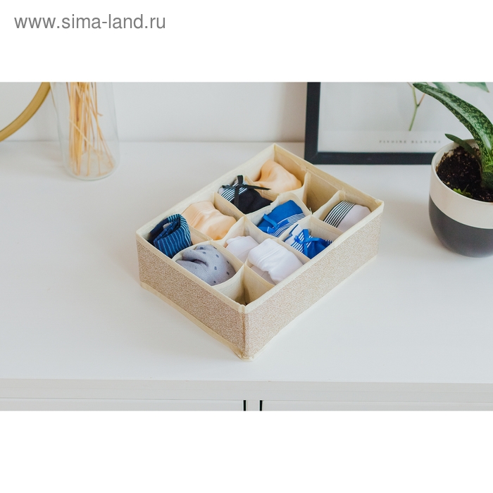 Органайзер для хранения белья Доляна &laquo;Европа&raquo;, 12 ячеек, 27&times;20&times;10 см, цвет бежевый