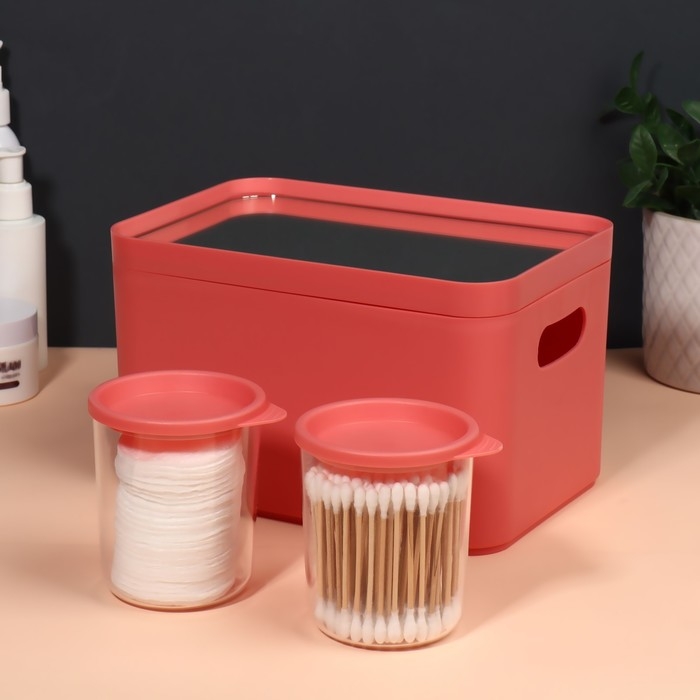 Набор органайзеров для хранения косметических принадлежностей &laquo;Eva&raquo;, 22,8 &times; 15,9 &times; 13,8 см, с зеркалом, цвет розовый