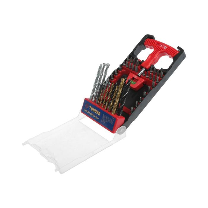 Набор сверл и бит ТУНДРА, по дереву, бетону и металлу, с держателем, 50 предметов Набор сверл и бит ТУНДРА, по дереву, бетону и металлу, с держателем, 50 предметов