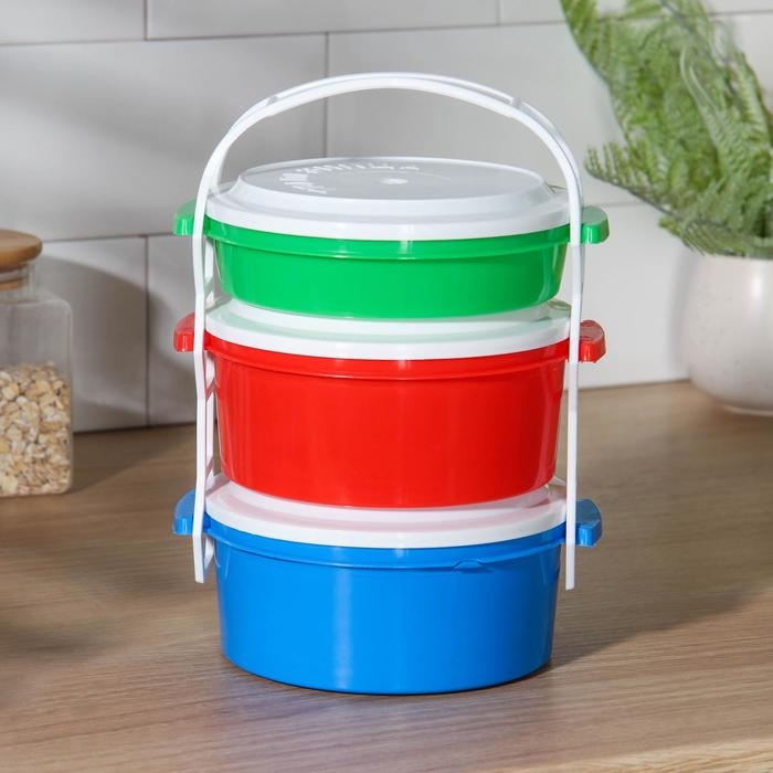 Набор пищевых контейнеров &laquo;Трапезница&raquo;, 3 шт: 0,6 л,1 л, 1 л, цвет микс