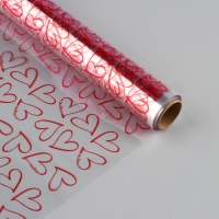 Плёнка для цветов упаковочная глянцевая прозрачная «Сердца», красные, 0.6 x 10 м Плёнка для цветов упаковочная глянцевая прозрачная «Сердца», красные, 0.6 x 10 м