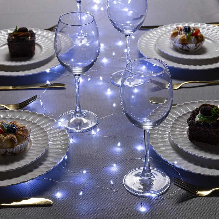 Гирлянда &laquo;Мишура&raquo; 5 м роса, IP20, серебристая нить, 100 LED, свечение белое, 12 В