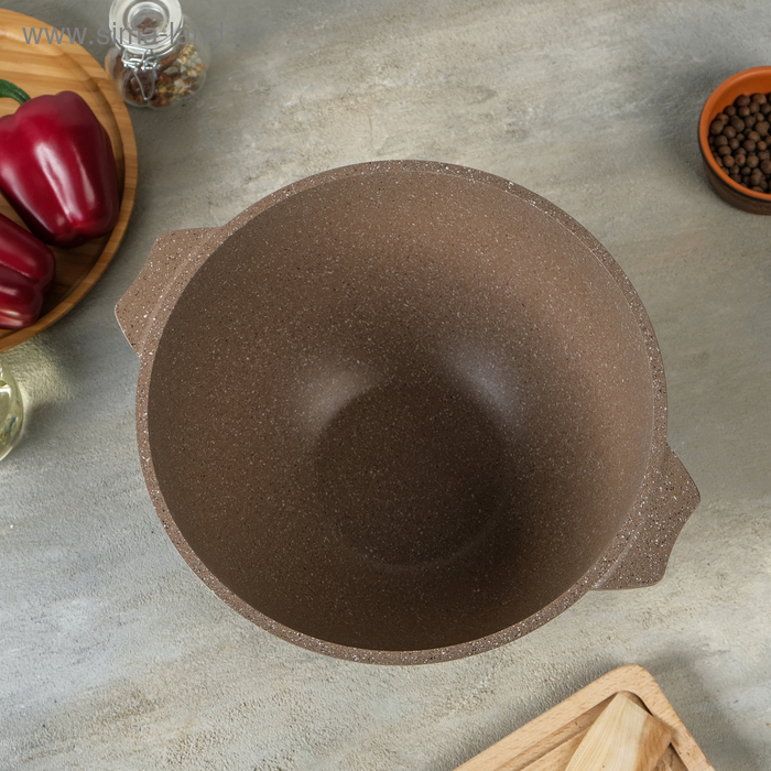 Казан &laquo;Гранит Brown&raquo;, 5 л, стеклянная крышка, литые ручки, антипригарное покрытие, цвет коричневый