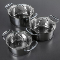 Набор кастрюль &laquo;Ника&raquo;, 3 предмета: 1,6 л, 2,2 л, 3,2 л, стеклянные крышки, капсульное дно, индукция