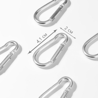 Карабин металлический, 41 &times; 20 мм, толщина - 3,5 мм, 5 шт, цвет серебряный