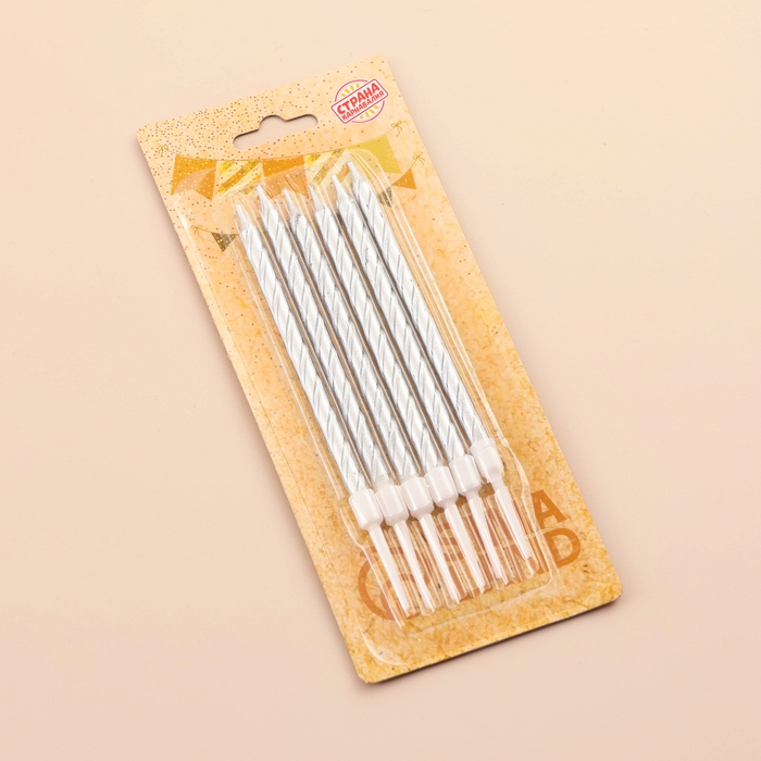 Свечи в торт "Металлик", 14 см, 18 шт, серебристые