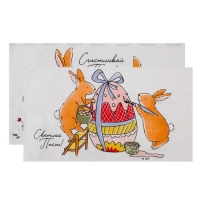 Набор кухонных полотенец Доляна «Пасхальные зайчики», 35х60см-2 шт, 100% хл, вафля 160 г/м2 Набор кухонных полотенец Доляна «Пасхальные зайчики», 35х60см-2 шт, 100% хл, вафля 160 г/м2